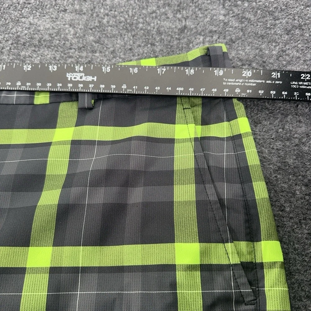 Nike Men's Dri-Fit Golf Shorts Size 38. Black Neon Green Plaid Polyester EUC